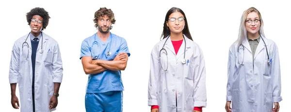 Collage Gruppen Läkare Sjuksköterska Kirurg Personer Över Isolerade Bakgrund Leende — Stockfoto