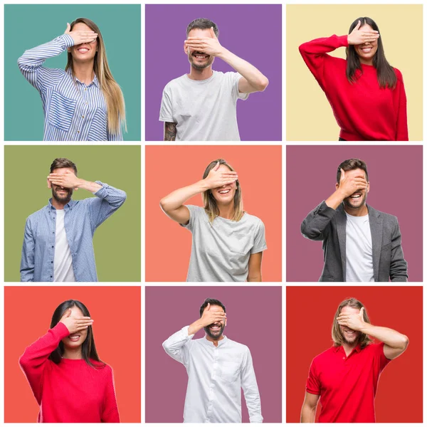 Collage Van Groep Mensen Vrouwen Mannen Kleurrijke Geïsoleerde Achtergrond Glimlachen — Stockfoto