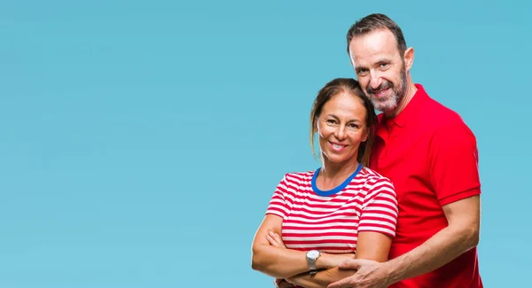 Middelbare Leeftijd Hispanic Paar Verliefd Geïsoleerde Achtergrond Met Een Gelukkig — Stockfoto