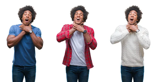 Collage African American Young Handsome Man Isolated Background Shouting Suffocate — Stock Photo, Image