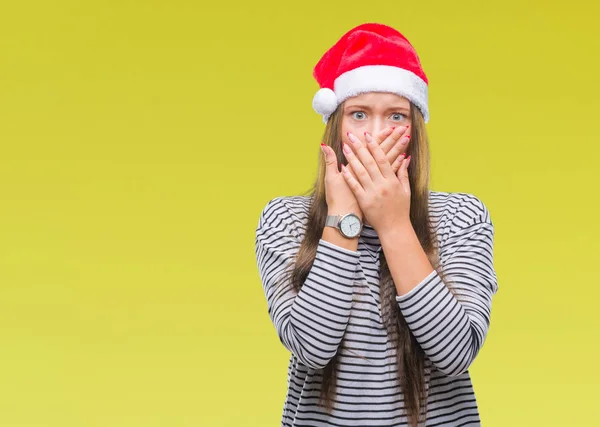 Joven Hermosa Mujer Caucásica Con Sombrero Navidad Sobre Fondo Aislado — Foto de Stock