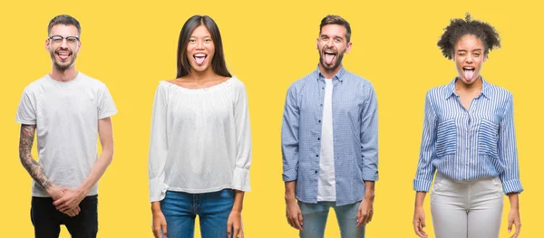 Collage Van Groep Mensen Vrouwen Mannen Kleurrijke Gele Geïsoleerde Achtergrond — Stockfoto