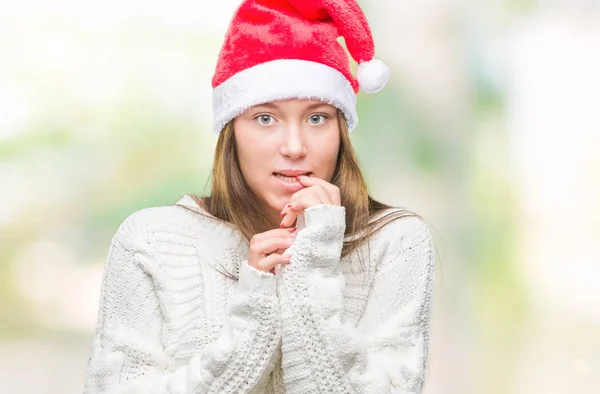 Νέοι Όμορφη Καυκάσιος Γυναίκα Φοράει Καπέλο Χριστουγέννων Πέρα Από Απομονωμένο — Φωτογραφία Αρχείου