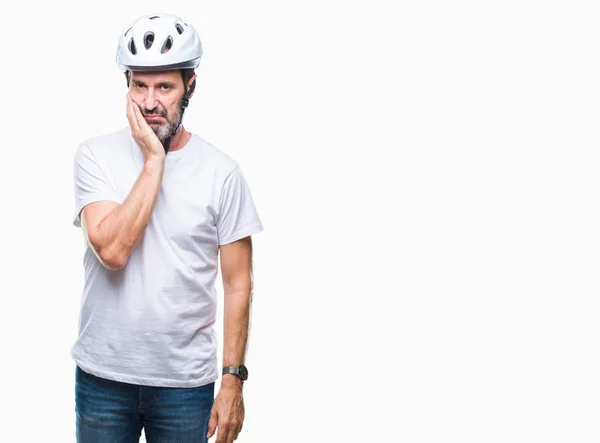 Middle Age Senior Hoary Cyclist Man Wearing Bike Safety Helment — Stock Photo, Image