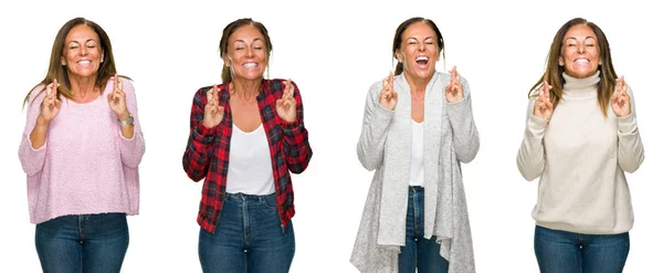 Collage Bella Donna Mezza Età Che Indossa Maglione Invernale Sfondo — Foto Stock