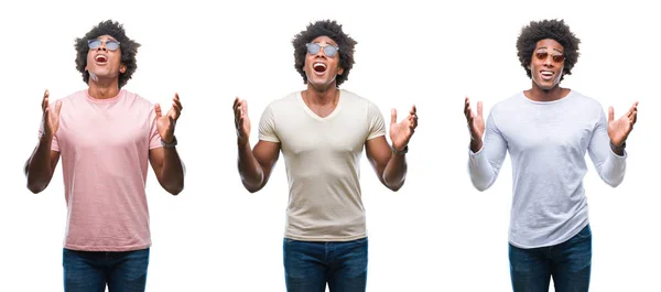 Collage African American Young Man Wearing Sunglasses Isolated Background Crazy — Stock Photo, Image