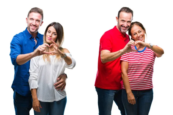 Collage Van Jonge Volwassen Paar Verliefd Geïsoleerde Achtergrond Glimlachend Liefde — Stockfoto