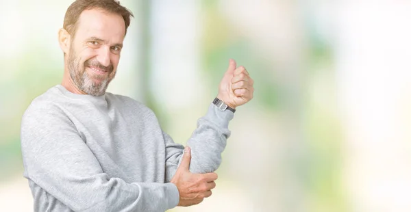 Handsome Middle Age Senior Man Wearing Sweatshirt Isolated Background Looking — Stock Photo, Image