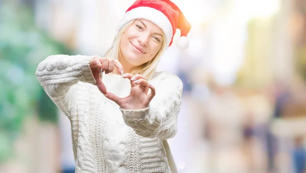 Joven Hermosa Mujer Rubia Con Sombrero Navidad Sobre Fondo Aislado —  Fotos de Stock