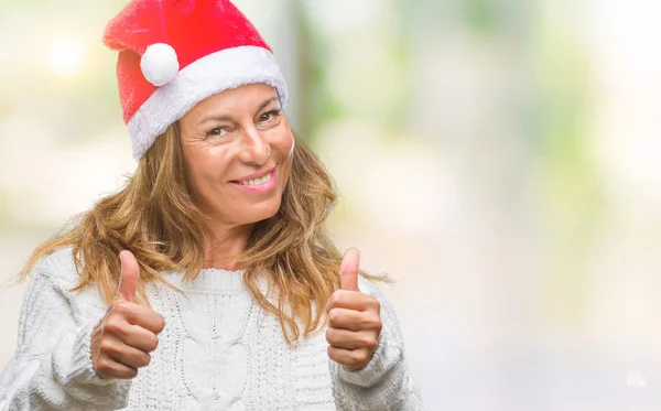 Středním Věku Vyššího Hispánský Žena Nosí Vánoční Čepice Izolované Pozadí — Stock fotografie