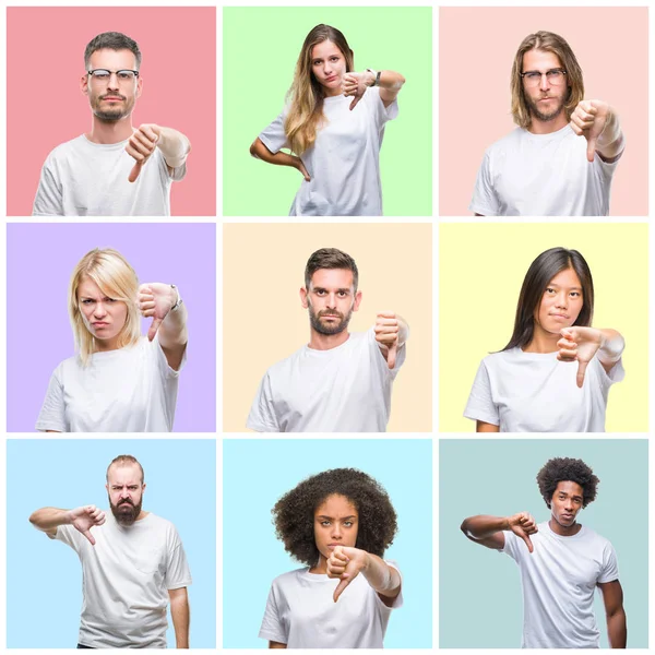 Collage Persone Gruppo Donne Uomini Sfondo Isolato Colorato Cercando Infelice — Foto Stock