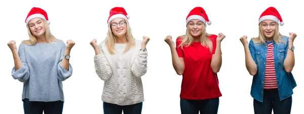 Collage Unga Vackra Blonda Kvinnan Bär Jul Hatt Över Vita — Stockfoto