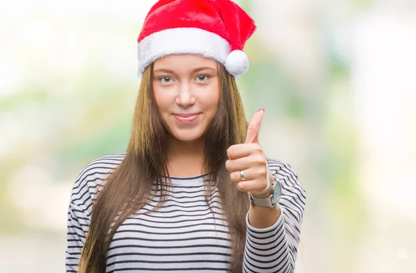 Jeune Belle Femme Caucasienne Portant Chapeau Noël Sur Fond Isolé — Photo