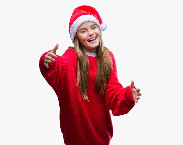 Young Beautiful Girl Wearing Christmas Hat Isolated Background Looking Camera — Stock Photo, Image