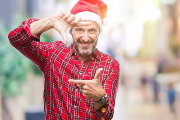Homem Idoso Hoary Meia Idade Vestindo Chapéu Natal Sobre Fundo — Fotografia de Stock