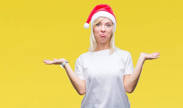 Giovane Bella Donna Bionda Che Indossa Cappello Natale Sfondo Isolato — Foto Stock