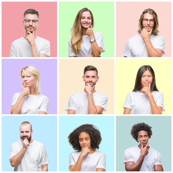 Collage Van Groep Mensen Vrouwen Mannen Kleurrijke Geïsoleerde Achtergrond Zoek — Stockfoto