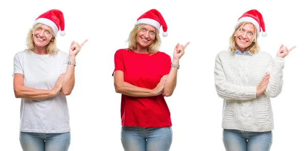 Collage Beautiful Middle Age Blonde Woman Wearing Christmas Hat White — Stock Photo, Image