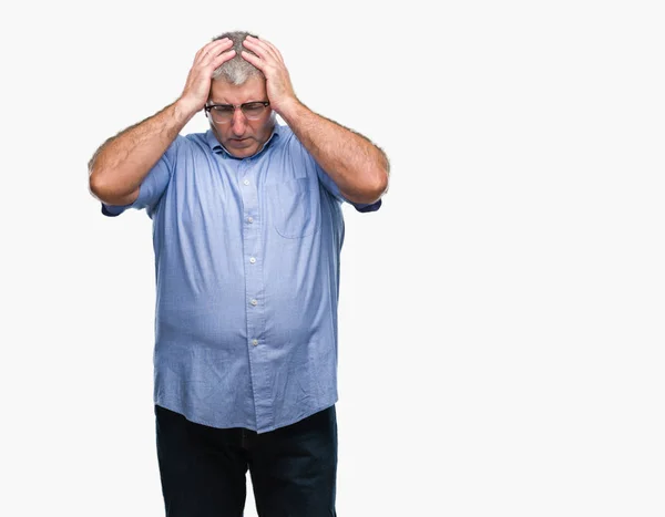 Handsome Senior Man Wearing Glasses Isolated Background Suffering Headache Desperate — Stock Photo, Image