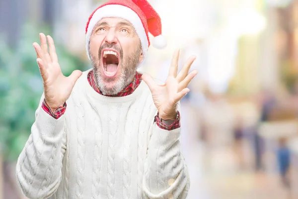 Middle Age Hoary Senior Man Wearing Christmas Hat Isolated Background — Stock Photo, Image