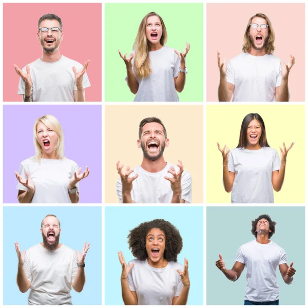 Collage Van Groep Mensen Vrouwen Mannen Kleurrijke Geïsoleerde Achtergrond Gekke — Stockfoto