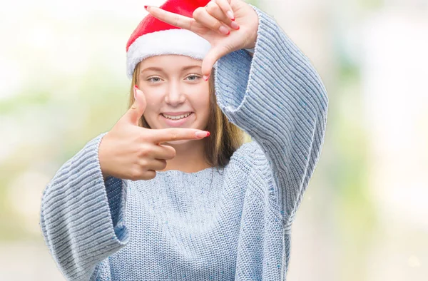 Giovane Bella Donna Caucasica Indossa Cappello Natale Sfondo Isolato Sorridente — Foto Stock