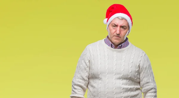 Hombre Mayor Guapo Con Sombrero Navidad Sobre Fondo Aislado Deprimido — Foto de Stock