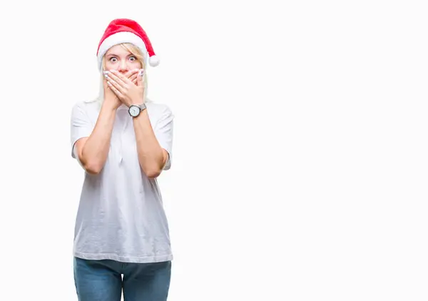 Young Beautiful Blonde Woman Wearing Christmas Hat Isolated Background Shocked — Stock Photo, Image