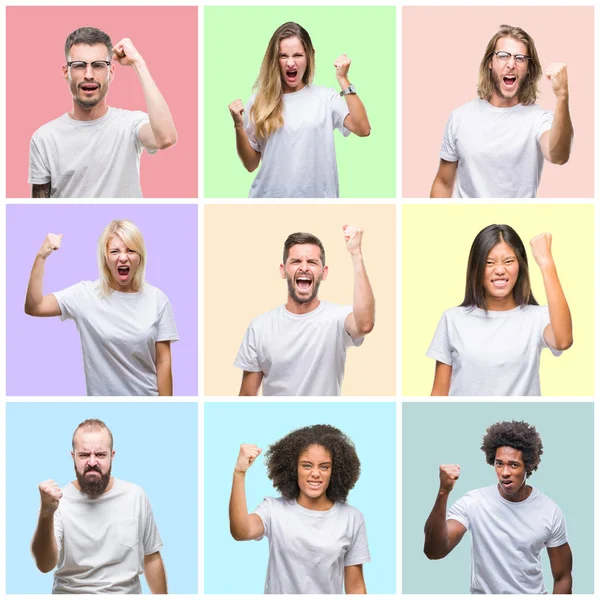 Collage Van Groep Mensen Vrouwen Mannen Kleurrijke Geïsoleerde Achtergrond Boos — Stockfoto