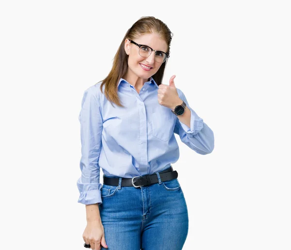 Schöne Reife Geschäftsfrau Mittleren Alters Die Eine Brille Über Einem — Stockfoto