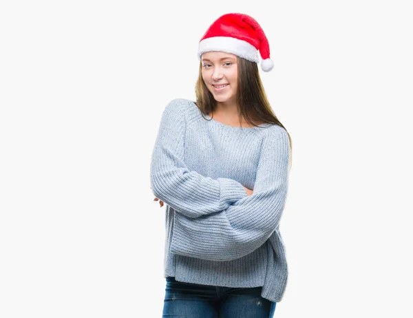 Jeune Belle Femme Caucasienne Portant Chapeau Noël Sur Fond Isolé — Photo