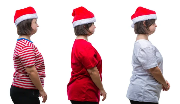 Collage Mujer Del Síndrome Con Sombrero Navidad Sobre Fondo Aislado —  Fotos de Stock