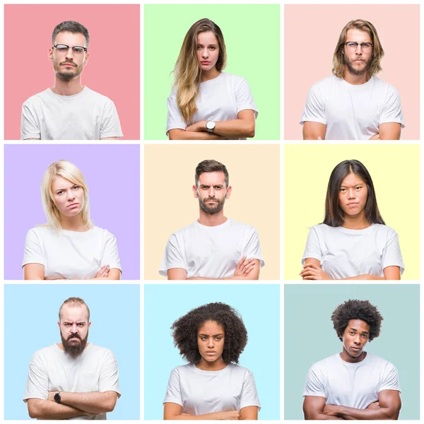 Collage Grupp Människor Kvinnor Och Män Över Färgglada Isolerade Bakgrund — Stockfoto