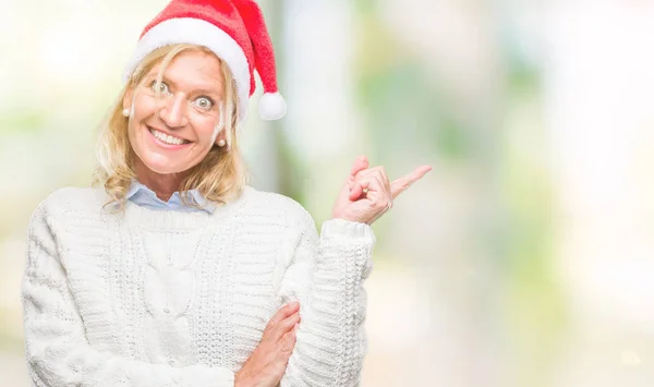 Middle Age Blonde Woman Wearing Christmas Hat Isolated Background Big — Stock Photo, Image