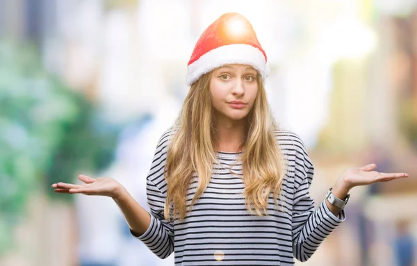 Unga Vackra Blonda Kvinnan Bär Jul Hatt Över Isolerade Bakgrund — Stockfoto