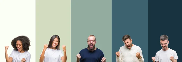 Collage Van Groep Jongeren Kleurrijke Geïsoleerde Achtergrond Erg Blij Opgewonden — Stockfoto