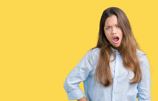 Young Beautiful Brunette Business Woman Isolated Background Shock Face Looking — Stock Photo, Image