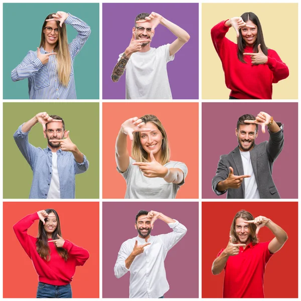 Collage Van Groep Mensen Vrouwen Mannen Kleurrijke Geïsoleerde Achtergrond Glimlachend — Stockfoto
