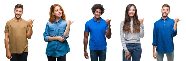 Composición Afroamericanos Hispanos Chinos Grupo Personas Sobre Fondo Blanco Aislado — Foto de Stock