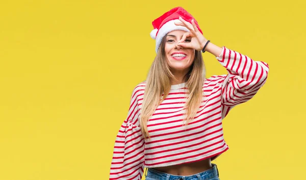 Giovane Bella Donna Indossa Cappello Natale Sfondo Isolato Facendo Gesto — Foto Stock