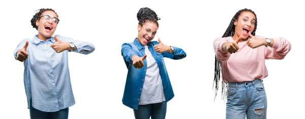 Collage Vackert Flätat Hår Afroamerikanska Kvinnan Över Isolerade Bakgrunden Godkänner — Stockfoto