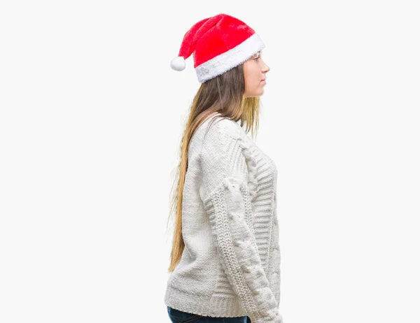Giovane Bella Donna Caucasica Indossa Cappello Natale Sfondo Isolato Cercando — Foto Stock