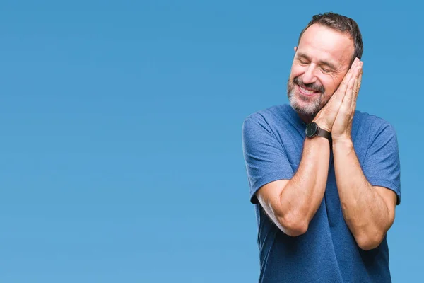 Meia Idade Hoary Sênior Homem Sobre Isolado Fundo Dormindo Cansado — Fotografia de Stock