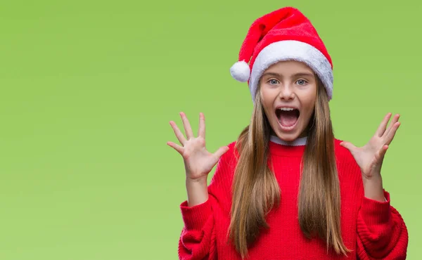 Menina Bonita Nova Vestindo Chapéu Natal Sobre Fundo Isolado Celebrando — Fotografia de Stock