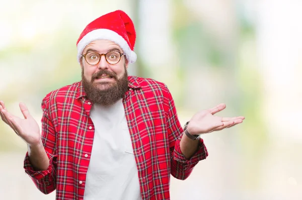 Homem Caucasiano Jovem Vestindo Chapéu Natal Sobre Fundo Isolado Sem — Fotografia de Stock