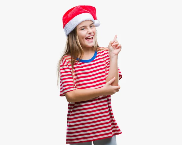 Молодая Красивая Девушка Рождественской Шляпе Изолированном Фоне Большой Улыбкой Лице — стоковое фото
