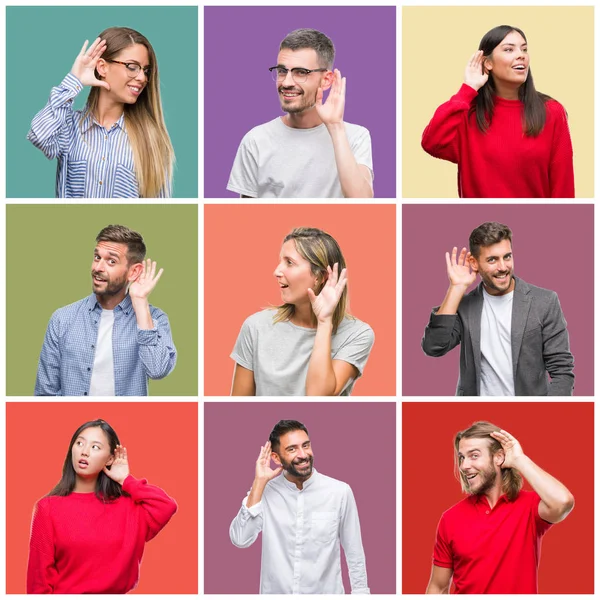 Collage Van Groep Mensen Vrouwen Mannen Kleurrijke Geïsoleerde Achtergrond Glimlachend — Stockfoto