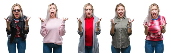 Collage Einer Schönen Blonden Jungen Frau Vor Isoliertem Hintergrund Verrückt — Stockfoto