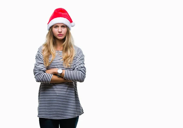 Young Beautiful Blonde Woman Wearing Christmas Hat Isolated Background Skeptic — Stock Photo, Image