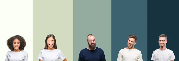 Collage Van Groep Jongeren Kleurrijke Geïsoleerde Achtergrond Winking Kijken Naar — Stockfoto